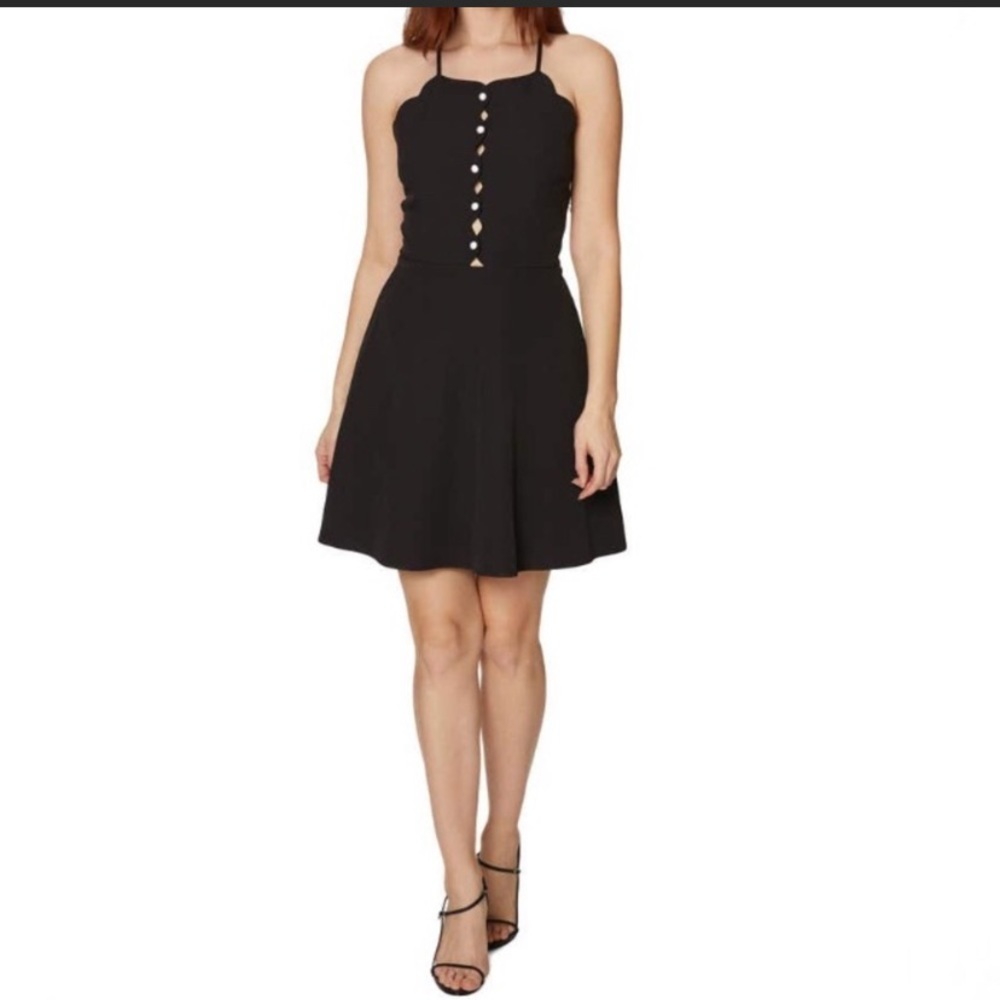 Betsey Johnson Black Dress Size 10 Scalloped Pearl Button Fit Flare New